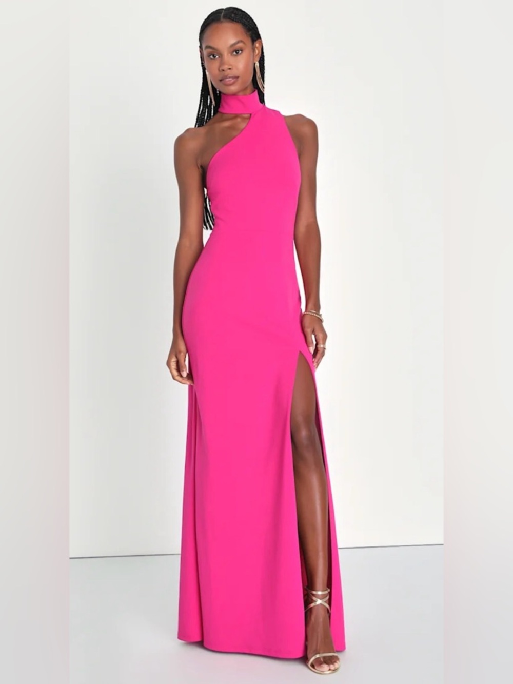 Zalalus Asymmetrical Halter on shoulders pink  Maxi Dress size M